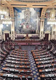  ?? ?? The large mural “The Apotheosis of Pennsylvan­ia” is located directly behind the house speaker’s podium.