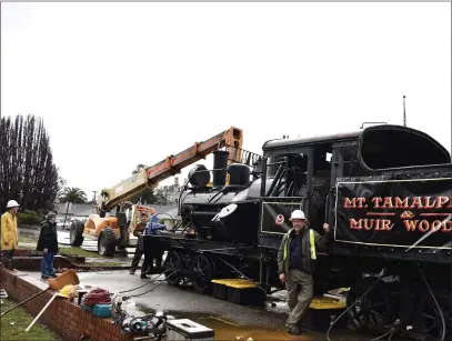  ?? MARY BULLWINKEL/FOR THE TIMES-STANDARD ?? Fred Runner stands by No. 9just before it was moved out of Scotia in November 2018.