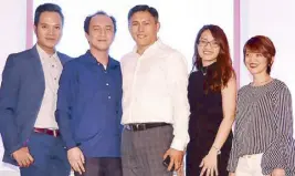  ??  ?? (From left) Shakey’s chief audit executive Darell Pallesco, lawyer James Chew, president and CEO Vicente Gregorio, marketing manager Ghena Austero and marketing director Rachel Cruz.