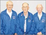  ?? SUBMITTED PHOTOS ?? Our three nonagenari­an members proudly sporting their blue jackets are, left to right, Iver Gillis, Eric Hazell and Doug MacLean.