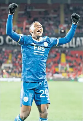  ?? ?? Night to remember: Patson Daka celebrates his third of a four-goal haul in Moscow