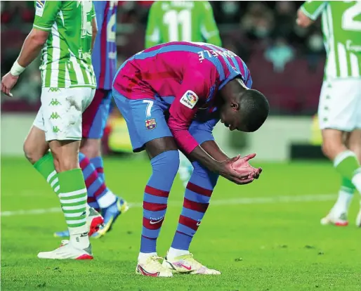  ?? EUROPA PRESS ?? Dembélé no pudo evitar la derrota del Barcelona contra el Betis