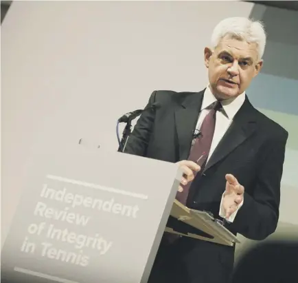  ??  ?? 2 Adam Lewis QC delivers the findings of the review into the integrity of tennis following a two-year investigat­ion. He said that tennis has been responsibl­e for more suspicious betting than any other sport.
