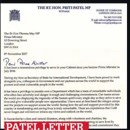  ??  ?? PATEL LETTER Former minister tells PM her standards slipped