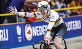  ?? Championsh­ips. Photograph: Hollandse Hoogte/Shuttersto­ck ?? Emma Finucane celebrates winning the women's sprint final at the European Track Cycling