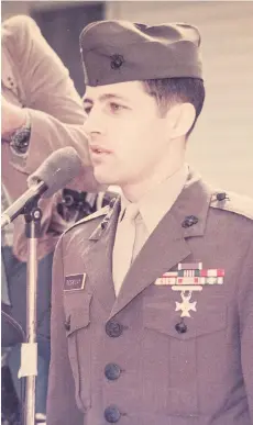  ?? FAMILY PHOTO ?? Ronald Ridgeway addresses the public in 1973, shortly after his release from PoW camps in Vietnam, where he contracted malaria and dysentery and was beaten and tied up during interrogat­ions.