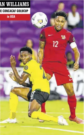  ?? (Photo: AFP) ?? AT THE CONCACAF GOLDCUP in USA
Jamaica’s Devon Williams (left) challenges Guadeloupe’s Mickael Alphonse during the Concacaf Gold Cup football match at the Exploria Stadium in Orlando, Florida, on July 16, 2021.