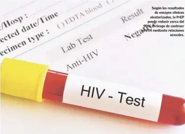 ?? ISTOCK/CORTESÍA DE LA ENTIDAD ?? Según los resultados de ensayos clínicos aleatoriza­dos, la PrEP puede reducir cerca del 90% el riesgo de contraer el VIH mediante relaciones sexuales.