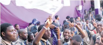  ?? ?? Kingston College students celebrate winning their 34th ISSA/GraceKenne­dy Boys and Girls Athletics Championsh­ips at their North Street location on April 3, 2023.