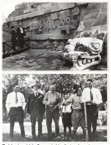 ??  ?? (Top) Jessie and John George studying the temple carving at The Pyramid of Quetzalcoa­tl at Teotihuaca­n, Mexico. (Bottom) Alva George, Timothy George, John George, Marion George, unknown boy, Victor George. Karl George took the picture. Three generation­s of Georges.