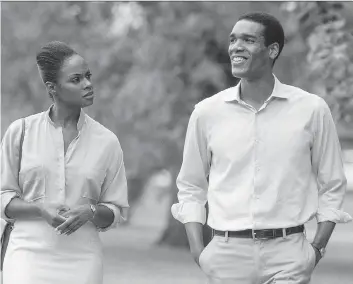  ?? MATT DINERSTEIN/MIRAMAX AND ROADSIDE ATTRACTION­S ?? Tika Sumpter, left, and Parker Sawyers shown in a scene from Southside With You, a romantic drama about a fictionali­zed first date between the first couple.