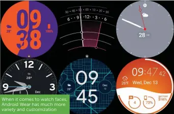  ??  ?? When it comes to watch faces, Android Wear has much more variety and customizat­ion