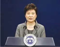  ??  ?? SEOUL: In this photo, South Korean President Park Geun-hye makes a televised live address in Seoul, South Korea.—AP