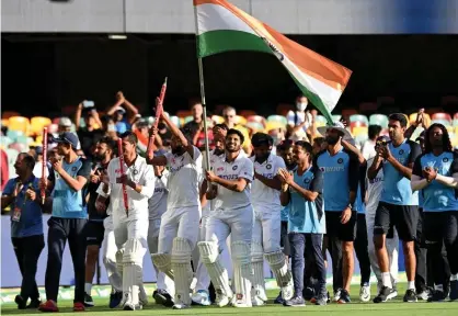  ??  ?? The celebratio­ns begin at the Gabba. Photograph: Bradley Kanaris/Getty Images