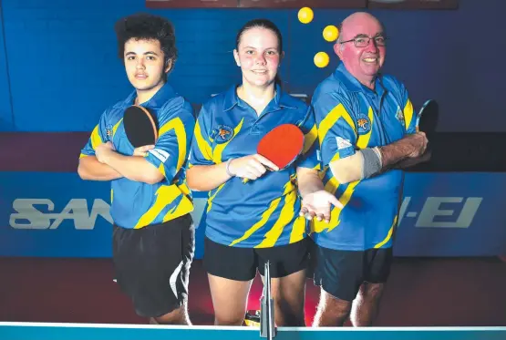  ?? Picture: EVAN MORGAN ?? LOCAL PRIDE: Olav Dahl, Caitlin Woods and Terry Morato are ready for the state table tennis titles in Townsville later this week.