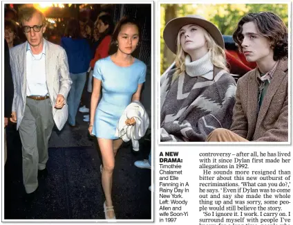  ??  ?? A NEW DRAMA: Timothée Chalamet and Elle Fanning in A Rainy Day In New York. Left: Woody Allen and wife Soon-Yi in 1997