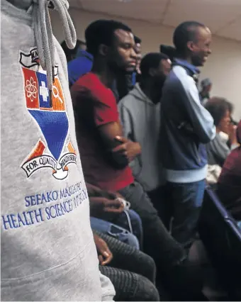  ?? /KABELO MOKOENA ?? Students at Sefako Makgatho Health Sciences University were in a meeting over the alleged mismanagem­ent of funds.