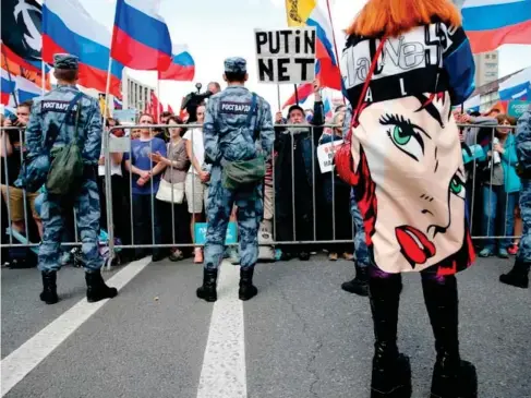  ?? (AFP) ?? A demonstrat­ion in Moscow in support of opposition candidates for the e l ections this month