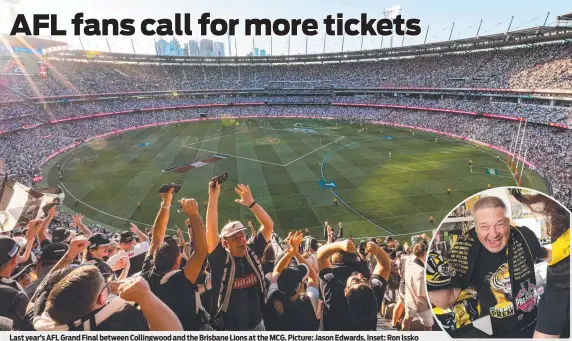  ?? Picture: Jason Edwards. ?? Last year’s AFL Grand Final between Collingwoo­d and the Brisbane Lions at the MCG.