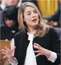  ?? THE CANADIAN PRESS FILES ?? Heritage Minister Mélanie Joly says the government is aiming for a greater share of the global cultural market.