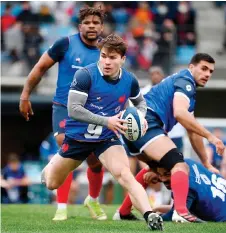  ?? — AFP file photo ?? France’s scrum half Antoine Dupont runs with a ball during a training session in Marcoussis, south of Paris.