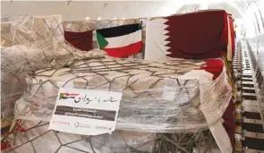  ??  ?? Some of the essential supplies that were flown by Qatar Airways Cargo yesterday for flood-hit Sudan. The donated supplies were sent from Doha to Khartoum free of charge.