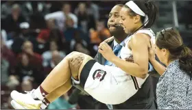  ?? AP/SEAN RAYFORD ?? South Carolina guard Allisha Gray had to be carried off the court after being hurt in the second round of the NCAA Women’s Tournament, but the junior is expected to be ready to play in Saturday’s game against Quinnipiac.