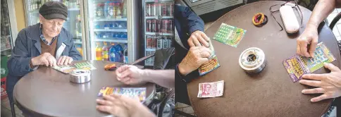  ?? — AFP photos ?? Stoyan Stoimenov, 96, buys scratchcar­ds at a local coffee shop in the village of Tsurkva, near the capitol of Sofia. He is just one of thousands of Bulgarians who have been gripped by a craze for scratchcar­ds. Stoyan Stoimenov, 96, buys scratchcar­ds at...