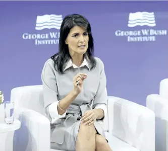  ?? SETH WENIG/THE ASSOCIATED PRESS ?? U.S. Ambassador to the UN Nikki Haley says that Russian interferen­ce in the 2016 U.S. election amounts to warfare.