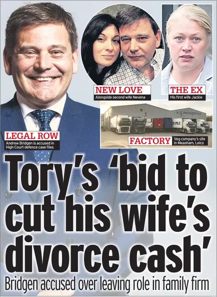  ??  ?? LEGAL ROW Andrew Bridgen is accused in High Court defence case files
NEW LOVE Alongside second wife Nevena
THE EX His first wife Jackie
FACTORY
Veg company’s site in Measham, Leics