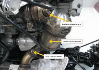  ??  ?? Sonda lambda delantera Catalizado­r de tres vías Sonda lambda trasera