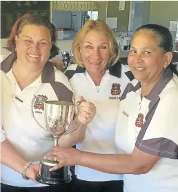  ??  ?? TOP WOMEN: The ladies’ Eastern Areas trips final was played last weekend and won by the Albany ladies team, from left, skip Gwen Bartlett, Marlene Mitchener and Marlene Jacobs