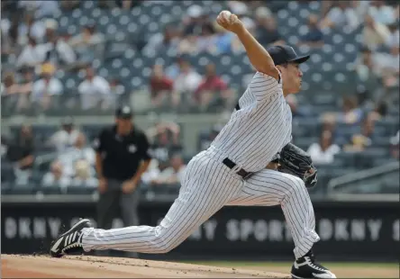  ?? FRANK FRANKLIN II — THE ASSOCIATED PRESS ?? New York Yankees’ Masahiro Tanaka, of Japan, delivers a pitch during the first inning of a baseball game against the Arizona Diamondbac­ks Wednesday, July 31, 2019, in New York.