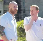  ??  ?? Neil Lennon, right, with John Hartson at the latter’s foundation charity golf day at Mar Hall.