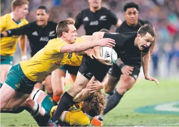  ?? Picture: GETTY IMAGES ?? All Black Ben Smith is tackled during the Bledisloe Cup match against Australia.