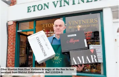  ??  ?? Clive Stanton from Eton Vintners is angry at the fine he has received from District Enforcemen­t. Ref:133224-5