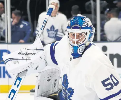  ?? BRUCE BENNETT GETTY IMAGES ?? Goalie Kasimir Kaskisuo earned a promotion to the Leafs after a 6-1-1 start and .928 save mark with the Marlies.