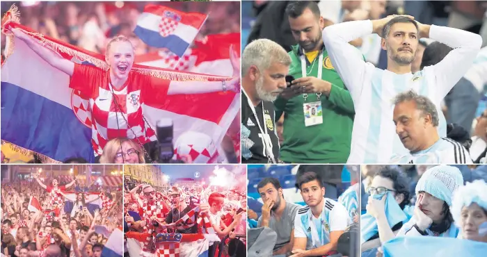  ??  ?? dOS CARAS. La afición croata celebró hasta el amanecer la victoria de 3-0 sobre Argentina, mientras que los hinchas gauchos sufrieron bastante en la segunda fecha del Grupo D.