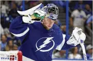  ?? CHRIS O’MEARA/AP ?? “It’s my job to just give our boys the chance to win, and I think we’ve done a pretty good job doing that the whole series,” said Tampa Bay’s Andrei Vasilevski­y.