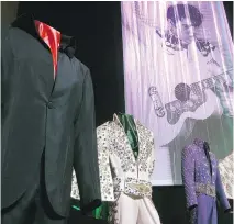  ??  KIMBERLY PIERCEALL/THE ASSOCIATED PRESS ?? Simple and bedazzled suits once worn by Elvis are displayed at the Westgate Las Vegas Hotel.