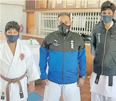  ??  ?? MASKED and good to go for the 2021 KSA National Karate Championsh­ips are Shihan Brando, Pillay, centre, with brothers Josh (left) and Xander Links