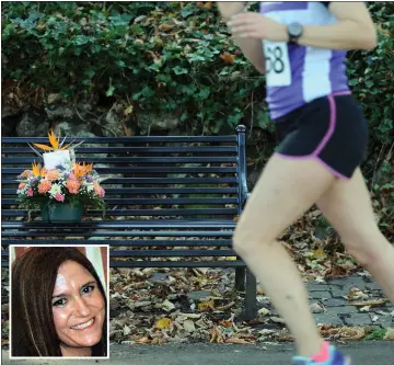  ??  ?? A runner passes flowers laid in tribute to Moira Jones Picture: Michael Boyd