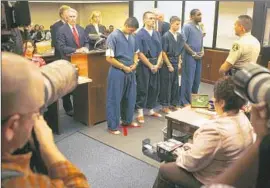  ?? Mark Boster Los Angeles Times ?? FROM LEFT, Esteban Nuñez, Ryan Jett, Rafael Garcia and Leshanor Thomas are arraigned in 2008 in San Diego County Superior Court.