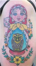  ??  ?? Robin Duke’s newest tattoo is a nod to her mother and her Eastern European heritage.
