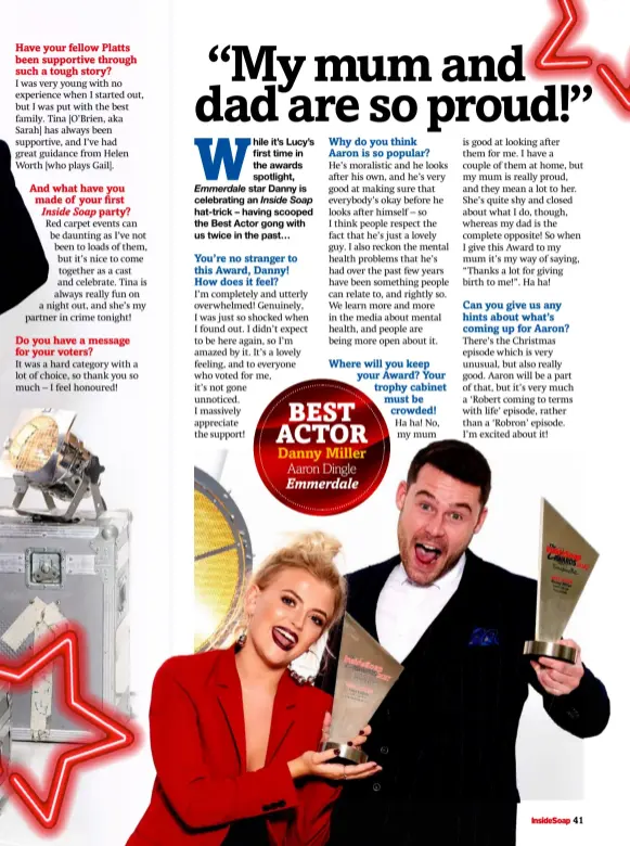  ??  ?? BEST ACTOR
Danny Miller Aaron Dingle Emmerdale