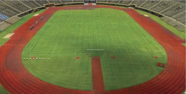  ??  ?? An aerial view of the National Sports Stadium's playing surface Pic by Liberty Mugari