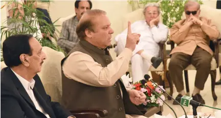  ??  ?? Pakistan’s ousted Prime Minister Nawaz Sharif addressing his party in Islamabad on Saturday. (AFP)