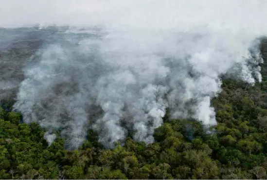  ?? Rogério Florentino - 1º.ago.20/AFP ?? Incêndio em Poconé, na região do Pantanal em Mato Grosso