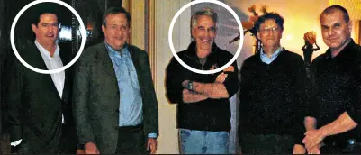  ?? ?? Wealthy friends: Jes Staley, circled left, with Jeffrey Epstein, also circled, and other financial grandees