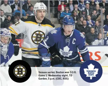  ??  ?? Season series: Boston won 3-1-0. Game 1: Wednesday night, TD Garden, 5 p.m. (CBC, RDS)